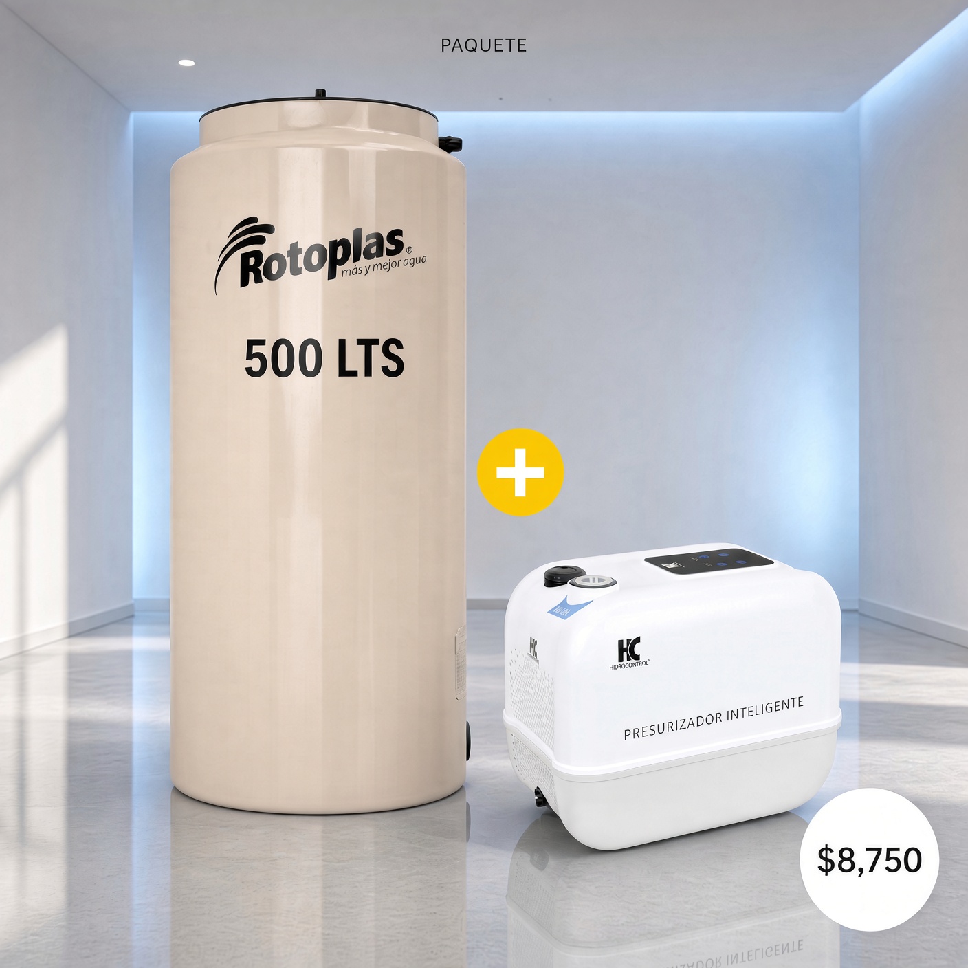 Paquete Rotoplas 500 L + Presurizador Inteligente