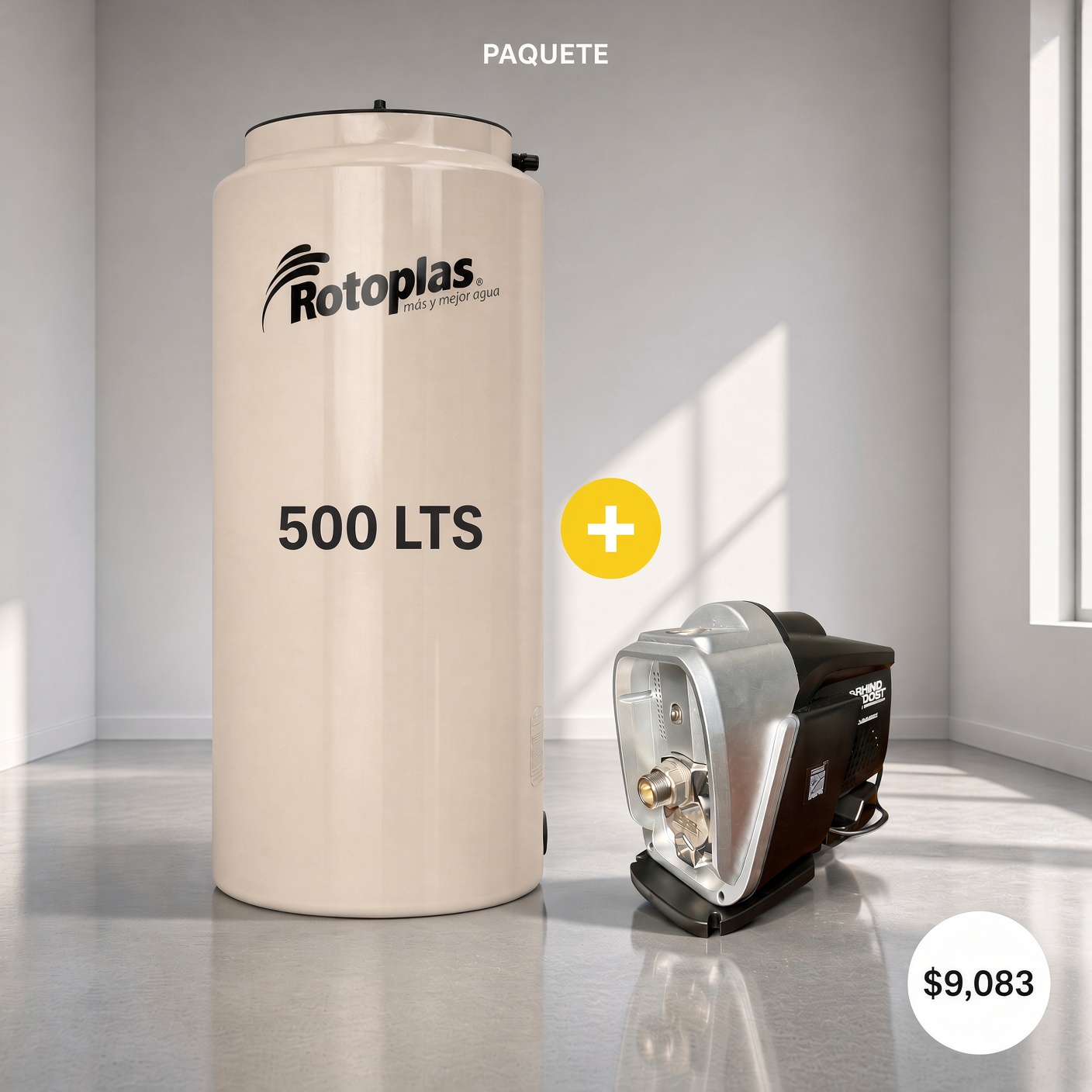Paquete Rotoplas 500 L + Presurizadora Rhino